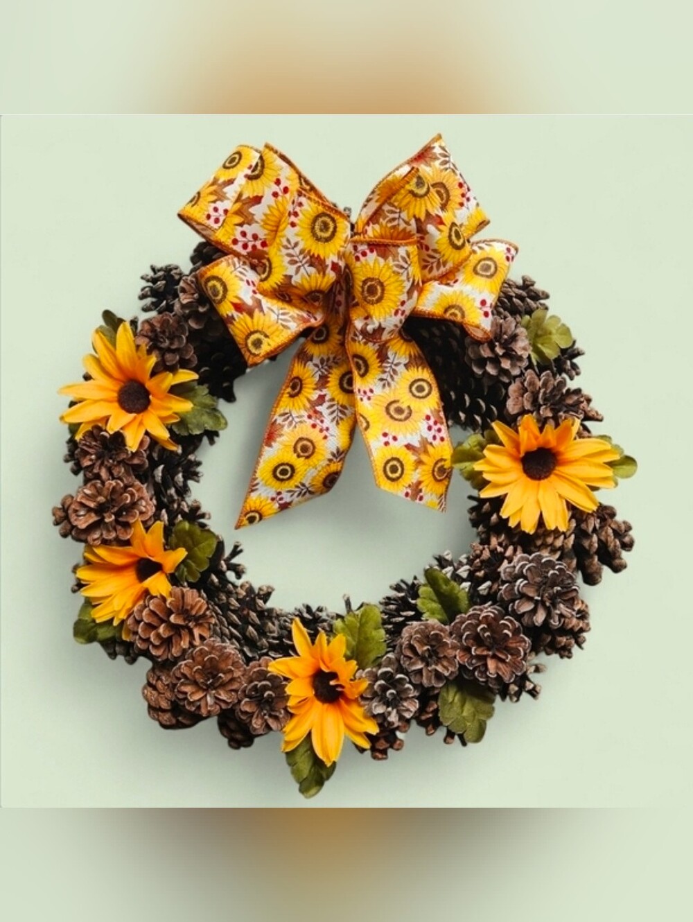 Handmade Sunflower & Black-eyed Susan Summer Fall Pinecone Wreath